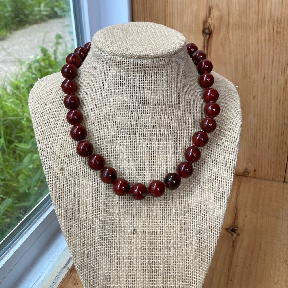 Natural Red Jasper and Sterling Necklace